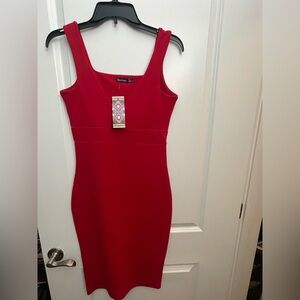 Boohoo Red Bodycon Midi Dress- Size 8